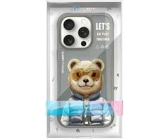 Dėklas telefonui pilkas silikoninis su meškučiu iPhone 16 Pro Nimmy