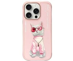 Dėklas telefonui rožinis silikoninis su katinu iPhone 16 Pro Nimmy