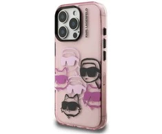 Dėklas Karl Lagerfeld IML Multi K&amp;C Head Pattern skirtas Apple iPhone 16 Pro Max rožinės spalvos