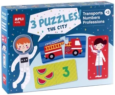 Dėlionė APLI Kids 3 žaidimai: Miestas - transportas, profesijos, skaičiai
