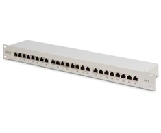 Digitus komutacinis skydas 19'' 24x RJ45, LSA jungtys, cat.6, ekranuotas, 1U, pilkas, su kabelių tvarkykle