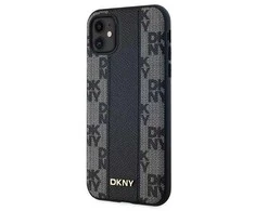 DKNY Leather Checkered Mono Pattern MagSafe dėklas iPhone 11 / Xr“ – juodas