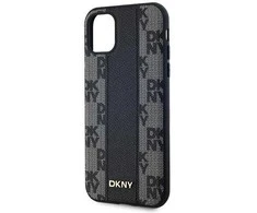 DKNY Leather Checkered Mono Pattern MagSafe dėklas iPhone 11 / Xr“ – juodas