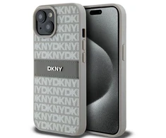 DKNY DKHCP15MPRTHSLE Apple iPhone 15 Plus 14 Plus 6.7 inch beige kietas dėklas Leather Mono Stripe &amp; Metal Lo
