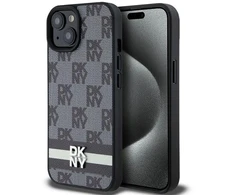 DKNY DKHCP15MPCPTSSK Apple iPhone 15 Plus 14 Plus 6.7 inch juodos spalvos kietas dėklas Leather Checkered Mono Pattern