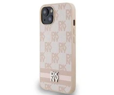 DKNY odinis languotas vienspalvis raštas ir atspausdintų dryžių dėklas iPhone 15 / 14 / 13 - rožinis