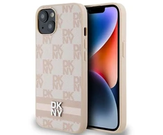 DKNY DKHCP15SPCPTSSP Apple iPhone 15 Plus 14 Plus 6.7 inch rožinės spalvos kietas dėklas Leather Checkered Mono Pattern