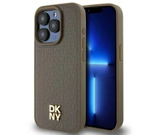 DKNY DKHMP14XPSHRPSW Apple iPhone 14 Pro Max 6.7″ rudos spalvos kietas dėklas Leather Pattern Metal Logo MagSafe