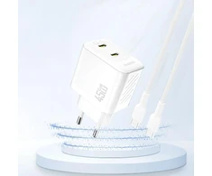 Dudao A28PEU PD 45W GaN 2xUSB Sieninis įkroviklis - Baltas