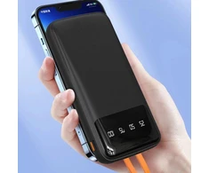 Dudao K6Pro Universali 10000mAh Powerbank'is su USB laidu, USB Type C, Lightning, Juodas (K6Pro-juodas)