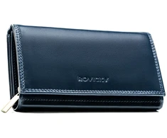 Duży, skórzany portfel damski w granatowym kolorze - Rovicky
