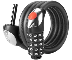 Rockbros RKS531 bike lock with 5-digit code, steel cable, 180 cm, with LED lighting - juodas