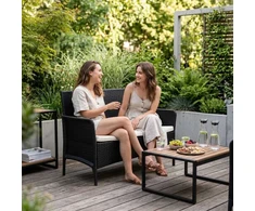 Lauko baldų komplektas Dvivietė sodo sofa su pagalvėle, suolas balkonui, terasai, sodui, juodas, „MultiGarden“