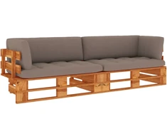 Dvivietė sofa iš palečių su pagalvėlėmis, impregnuota pušis