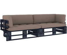 Dvivietė sofa iš palečių su pagalvėlėmis, impregnuota pušis