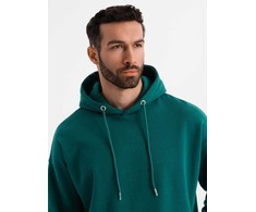 Džemperis su gobtuvu ir kišenėmis unisex tamsiai žalios spalvos