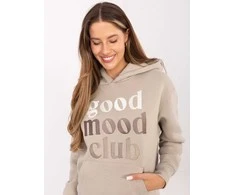 Džemperis su gobtuvu smėlio spalvos su užrašu kasdienai Good Mood Club
