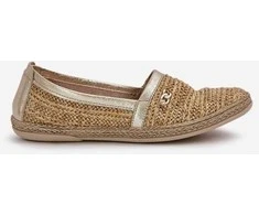 Elegantiškos odinės espadrilės su pynimu smėlio-aukso spalvos