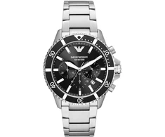 „Emporio Armani AR11360“ vyriškas nardymo stiliaus sidabrinis ir juodas laikrodis