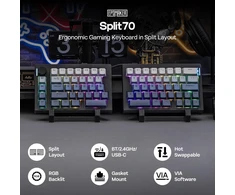 EPOMAKER ergonominė belaidė mechaninė klaviatūra Split70 su RGB, QMK/VIA, 71 klavišu ir PBT klavišais