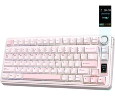 Epomaker mechaninė belaidė žaidimų klaviatūra RGB, 75% ANSI, 80 klavišų, TFT ekranas, Hot-Swap, Silent Cotton Candy, rožinė, EA75 MAX