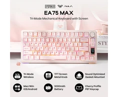 Epomaker mechaninė belaidė žaidimų klaviatūra RGB, 75% ANSI, 80 klavišų, TFT ekranas, Hot-Swap, Silent Cotton Candy, rožinė, EA75 MAX