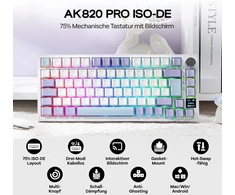 Epomaker mechaninė klaviatūra 75% ISO-DE QWERTZ, RGB, TFT ekranas, belaidė, balta/violetinė