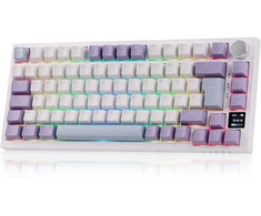 Epomaker mechaninė klaviatūra 75% ISO-DE QWERTZ, RGB, TFT ekranas, belaidė, balta/violetinė