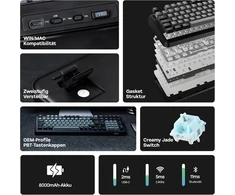 Epomaker mechaninė klaviatūra, vokiška ISO-DE QWERTZ, bevielė, 96%, RGB, numerių blokas, Hot-Swap, juoda