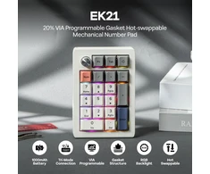 EPOMAKER mechaninė skaitmenų klaviatūra EK21, tri-režimo, 1000 mAh baterija, 20 klavišų, su aliuminio ratuku