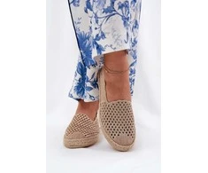 Espadrilės moterims smėlio spalvos pintu raštu