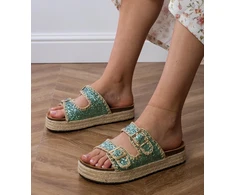 Espadrilės žalios blizgios šlepetės su sagtelėmis
