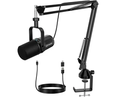 FDUCE dinaminis podcastų mikrofonas su USB ir XLR jungtimis, statyvu ir valdikliais SL40 Plus