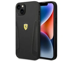 Ferrari FEHCP14MRBUK Apple iPhone 14 Plus / 15 Plus 6.7″ juodos spalvos kietas dėklas Leather Stamp Sides
