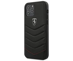 Ferrari FEHQUHCP12LBK Apple iPhone 12 Pro Max 6,7″ juodos spalvos kietas dėklas Off Track Quilted