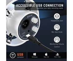 FIFINE dinaminis USB/XLR mikrofonas su RGB apšvietimu, kardioidinis, stalo tipo, MI27