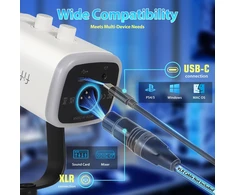 FIFINE dinaminis USB XLR mikrofonas žaidimams ir podcast, RGB, balta, MI13