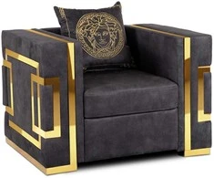 Sofa Palazas PALLO poilsio fotelis, juoda/auksinė, aksominė, modernus žavesys