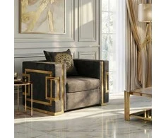 Sofa Palazas PALLO poilsio fotelis, juoda/auksinė, aksominė, modernus žavesys