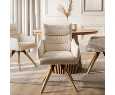 Mebel Elite WILLA kreminės spalvos modernus buklė apmuštas besisukantis krėslas