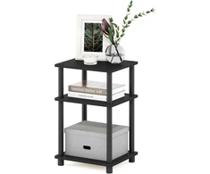 Furinno 3 lentynų kompaktiškas šoninis staliukas, inžinerinis medis, juodas, Turn-N-Tub