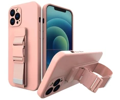 Gelinis dėklas su virvele ir grandinėlės dirželiu iPhone 13 mini, rožinis