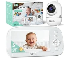 GHB vaizdo auklė su 5 colių 720P HD IPS ekranu ir 5000 mAh baterija BM5G10L