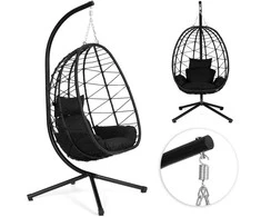 Grandininis pjūklas „Cocoon“ pakabinama kėdė, laisvai stovinti, supamoji sodo kėdė, iki 120 kg, pagalvėlės, juodos, „MultiGarden“