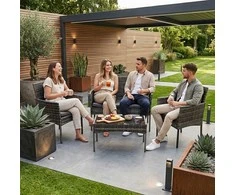 Grandininis pjūklas Sodo baldų komplektas iš technoratano, suolas, stalas, kėdės, pilkas „MultiGarden“