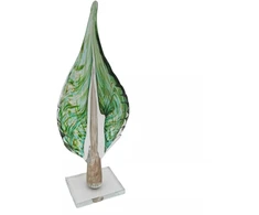Grandininis pjūklas Stiklinė dekoracija „Lapas“, 12×7×32.5 cm Žalias