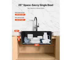 VEVOR 63 cm granito virtuvinė kriauklė vieno dubens