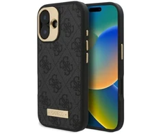 Guess GUHMP16SU4GPRK Apple iPhone 16 6.1″ juodos spalvos kietas dėklas 4G Logo Plate MagSafe
