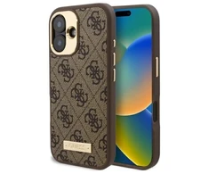 Guess 4G Logo Plate MagSafe Apple iPhone 16 Case – dėklas telefonui rudos spalvos