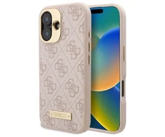 Guess GUHMP16SU4GPRP Apple iPhone 16 6.1″ rožinės spalvos kietas dėklas 4G Logo Plate MagSafe